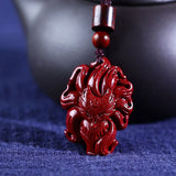 Cinnabar Jade Fox Pendant Necklace Chinese Hand-Carved Healing Luck Gift