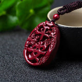 Cinnabar Jade Peace Pendant Necklace Chinese Hand-Carved Healing Gift