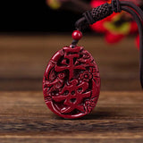 Cinnabar Jade Peace Pendant Necklace Chinese Hand-Carved Healing Gift