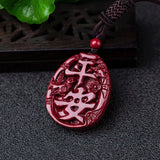 Cinnabar Jade Peace Pendant Necklace Chinese Hand-Carved Healing Gift