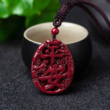 Cinnabar Jade Peace Pendant Necklace Chinese Hand-Carved Healing Gift