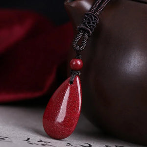 Cinnabar Jade Water Drop Pendant Necklace Hand-Carved Healing Women Man Gift