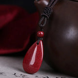 Cinnabar Jade Water Drop Pendant Necklace Hand-Carved Healing Women Man Gift