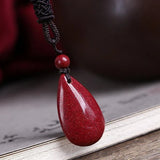 Cinnabar Jade Water Drop Pendant Necklace Hand-Carved Healing Women Man Gift