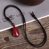 Cinnabar Jade Water Drop Pendant Necklace Hand-Carved Healing Women Man Gift