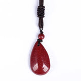 Cinnabar Jade Water Drop Pendant Necklace Hand-Carved Healing Women Man Gift