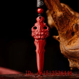 Cinnabar Jade Writing Brush Pendant Necklace Chinese Hand-Carved Healing Gift