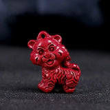 Cinnabar Jade Zodiac Tiger Pendant Necklace Chinese Hand-Carved Healing Gift