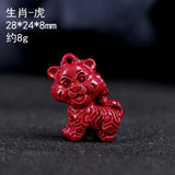 Cinnabar Jade Zodiac Tiger Pendant Necklace Chinese Hand-Carved Healing Gift