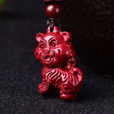 Cinnabar Jade Zodiac Tiger Pendant Necklace Chinese Hand-Carved Healing Gift
