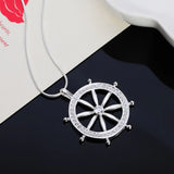 925 Silver Necklace Crystal Sailor Rudder Pendant Birthday Party