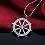 925 Silver Necklace Crystal Sailor Rudder Pendant Birthday Party