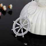925 Silver Necklace Crystal Sailor Rudder Pendant Birthday Party
