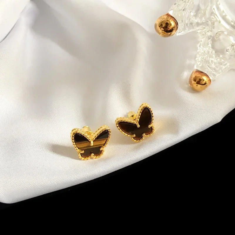 Butterfly Stud Earrings Flower Charm 5 Colors Mother's Jewelry