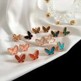 Butterfly Stud Earrings Flower Charm 5 Colors Mother's Jewelry