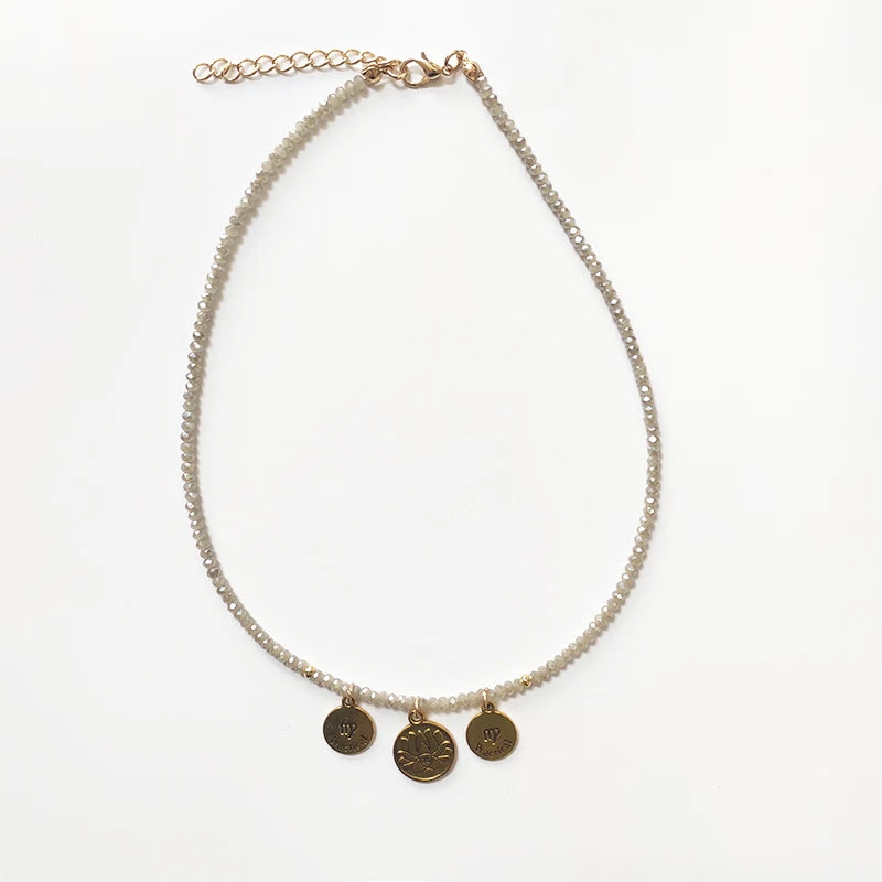 Classic Crystal Beads Necklace Gold Pendant Ethnic Choker