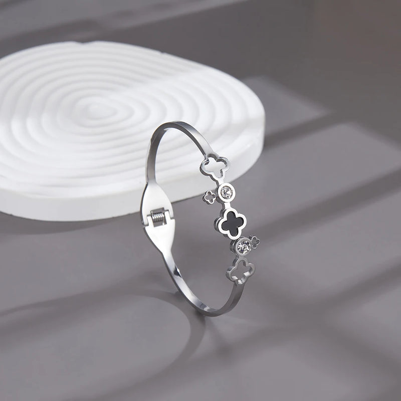 Four-Leaf Clover Stainless Steel Charm Bracelet for Women
