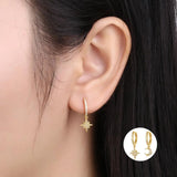 Geometric 925 Silver Hoop Earrings Star Moon Female Jewelry