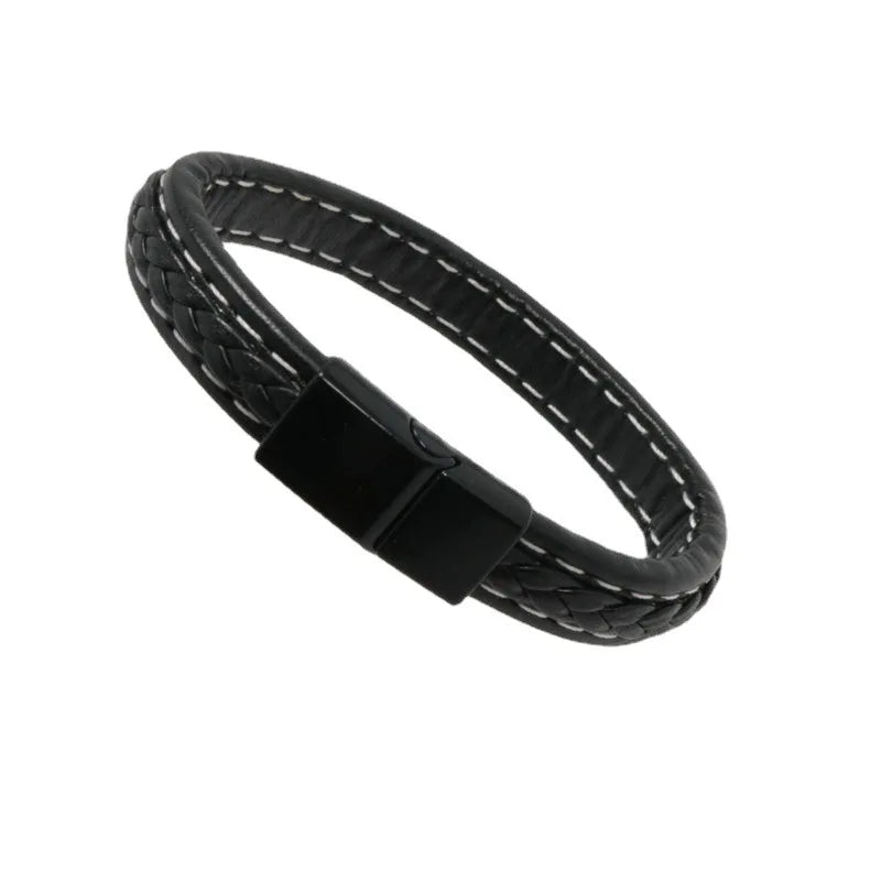 Classic Punk Men's Braided Leather Bracelet with Metal Buckle