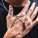 Rectangle Pendant Necklace Stainless Steel Cuban Chain Men's Jewelry