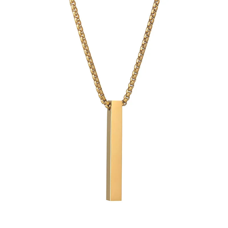 Rectangle Pendant Necklace Stainless Steel Cuban Chain Men's Jewelry