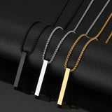 Rectangle Pendant Necklace Stainless Steel Cuban Chain Men's Jewelry