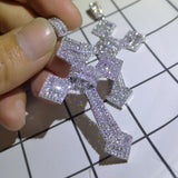 Retro Large CZ Cross Necklace For Men High Crystal Cross Choker Pendant