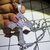 Retro Large CZ Cross Necklace For Men High Crystal Cross Choker Pendant