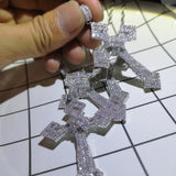 Retro Large CZ Cross Necklace For Men High Crystal Cross Choker Pendant