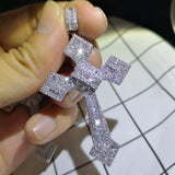 Retro Large CZ Cross Necklace For Men High Crystal Cross Choker Pendant
