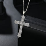 Retro Large CZ Cross Necklace For Men High Crystal Cross Choker Pendant