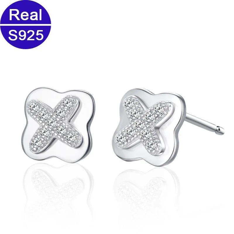 Small Stud Earrings Silver 925 Zircon Micro-inlaid Real Sterling Silver