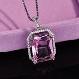 Pink Cubic Zirconia Square Pendant Necklace Women's Jewelry