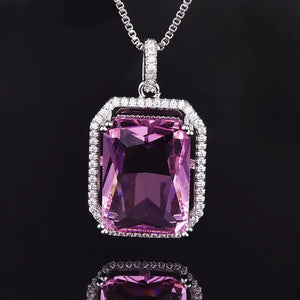 Pink Cubic Zirconia Square Pendant Necklace Women's Jewelry