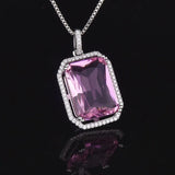 Pink Cubic Zirconia Square Pendant Necklace Women's Jewelry