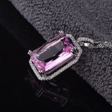 Pink Cubic Zirconia Square Pendant Necklace Women's Jewelry