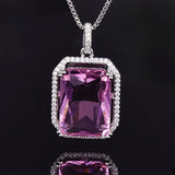 Pink Cubic Zirconia Square Pendant Necklace Women's Jewelry