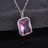 Pink Cubic Zirconia Square Pendant Necklace Women's Jewelry