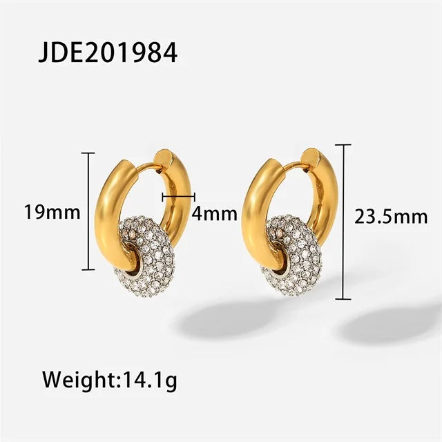 Stainless Steel Crystal Zircon Earrings Geometric Hoop Party Jewelry Gift
