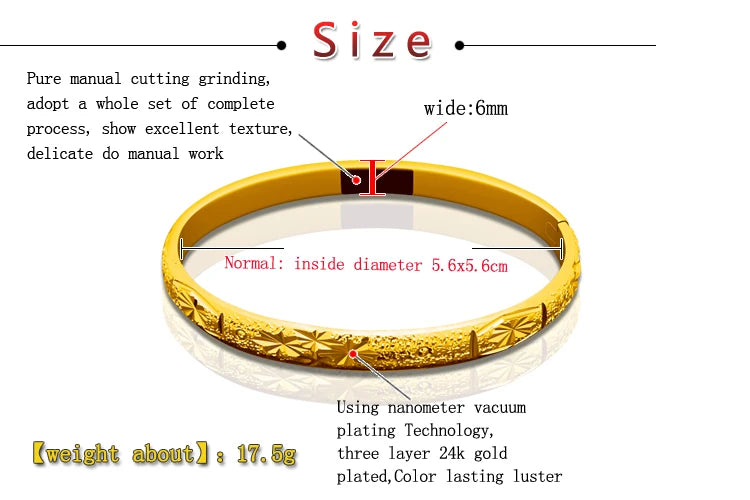 Vintage Wedding Jewelry 24k Plated Bracelets Bangles for Women
