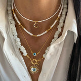 Rice Beads Shell Stone Necklace Moon Eyes Pendant Jewelry Gift