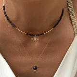 Rice Beads Shell Stone Necklace Moon Eyes Pendant Jewelry Gift