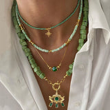 Rice Beads Shell Stone Necklace Moon Eyes Pendant Jewelry Gift
