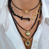 Rice Beads Shell Stone Necklace Moon Eyes Pendant Jewelry Gift