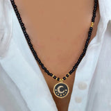 Rice Beads Shell Stone Necklace Moon Eyes Pendant Jewelry Gift