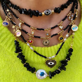 Rice Beads Shell Stone Necklace Moon Eyes Pendant Jewelry Gift