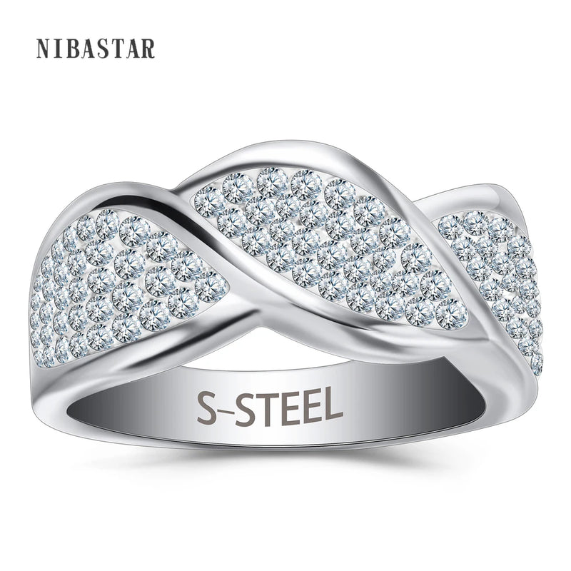 Crystal Ripple Shape Wedding Engagement Ring