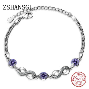 Purple Zircon Charms Silver Bracelet Women Infinite Love Jewelry Gift