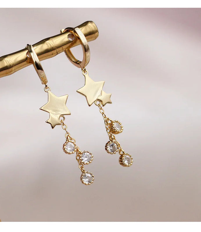Zircon Tassel Star Charm Stud Earring for Women Wedding Party Gift