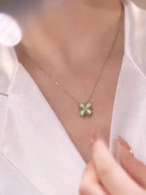Green Jade Flower Rotated Pendant 925 Silver Necklaces